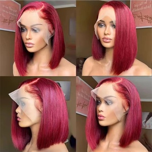 Peluca Bob Frontal de Encaje 99J Borgoña, Cabello Humano Liso Pre-Desplumado, Pelucas Bob Frontales de Encaje 13x4, Pelucas HD de Cabello Humano, Color Rojo Vino - Product Image 3