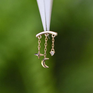 Pendientes de Borla con Estrella y Luna en Oro de 18K, Diseño Minimalista Geométrico con Zirconia y Rodio, para Chicas Jóvenes, Regalo de Aniversario - Product Image 2