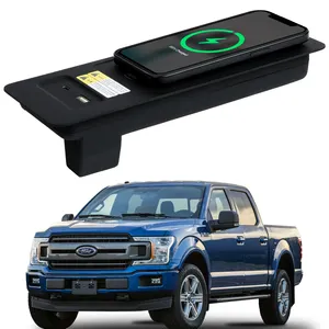 Bantalan pengisi daya nirkabel pengisian daya Cepat 15W, dengan magnet untuk Ford F150 2015-2020, colokan pemantik rokok cocok untuk iPhone 15 iPhone 14