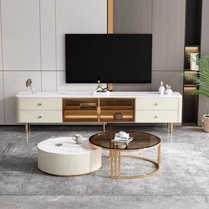 Table basse et meuble TV en pierre, style minimaliste moderne, pour ensemble de salon - Product Image 1