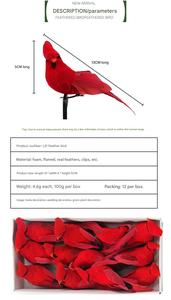 Noel dekorasyon kırmızı ayakta kardinal yapay tüy kuş - Product Image 5