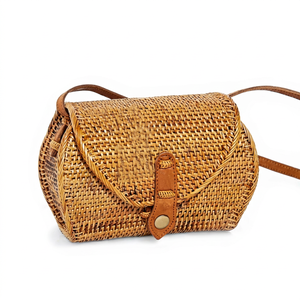Rattan <b>Bag</b> Artisan Handmade Natural Fiber Woven <b>String</b> Closure Customizable Shoulder Handbag for Women Fashion From Vietnam - Product Image 1