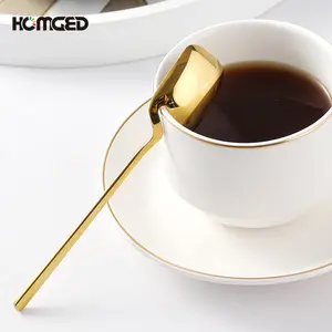 Colher de café de aço inoxidável de metal reutilizável colher de café de ouro exclusiva de qualidade alimentar