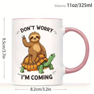 Tazza di caffè divertente bradipo e tartaruga di marca Diytree 11 Oz con citazione "non ti preoccupare, sto arrivando" per l'ufficio - Product Image 5