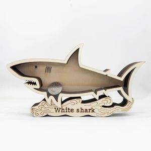 Uionen Nouvelle Tirelire en Bois Artisanale en Forme de Requin, Citrouille, Ananas – Ornements Décoratifs pour la Maison et le Bureau - Product Image 1