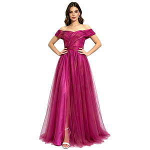 Elegante Abito da Sera da Donna <span class=keywords><strong>con</strong></span> Spalle Scoperte, in Tulle, <span class=keywords><strong>con</strong></span> <span class=keywords><strong>Spacco</strong></span> Laterale, <span class=keywords><strong>Lungo</strong></span>, Formale, per Ballo di Fine Anno/Festa, in Poliestere, Linea ad A - Product Image 6