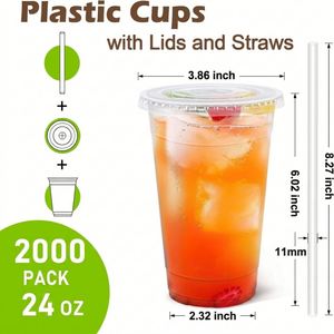 2000 Pack 24 Oz Disposable Clear <b>Plastic</b> Lids <b>Straws</b> | Leak-Proof Sturdy Cold <b>Drink</b> Cups Iced Coffee Smoothies - Product Image 2