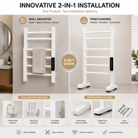 Calentador de Toallas Eléctrico Moderno de Aluminio y Acero Inoxidable, Toallero Calefactado de 6 Barras con Control Táctil Inteligente