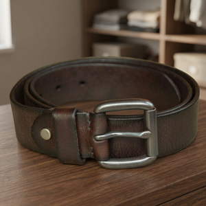 Ceinture en cuir de vachette pour homme, style vintage, avec boucle rectangulaire en acier, imperméable, durable, écologique, robuste, tendance, personnalisable - Product Image 4