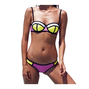 Maillot de bain bikini à couverture complète pour femmes en néoprène imprimé floral licou cravate triangle latéral - Product Image 5