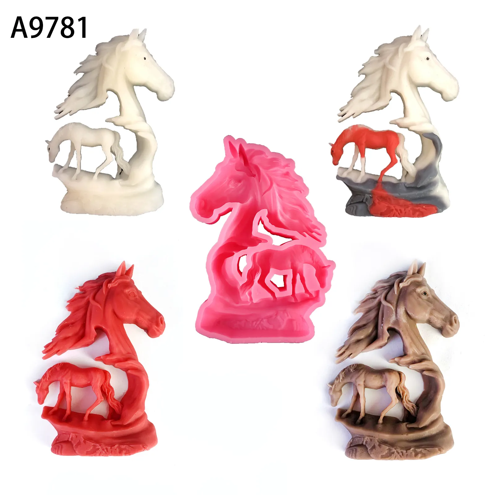 A9781 3D due cavalli decorazione per gesso resina epossidica stampi in silicone per candele in resina artigianale Desktop