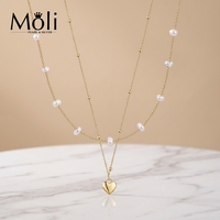 Kalung Mutiara Alami Dua Lapis 7-8mm Desain Baru dengan Liontin Bunga Berlapis Emas 18K