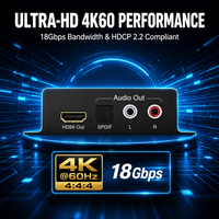 Extracteur audio HDMI 4K60Hz, sortie stéréo RCA + optique Toslink, 18 Gbps HDCP 2.2, HDR, Dolby Atmos