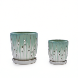 Juego de Macetas de Cerámica MDJ, Redondas, Verdes y Blancas, Estilo Americano Moderno, Macetas para Interiores y Exteriores con Orificio de Drenaje, para Uso en el Hogar y el Jardín - Product Image 1