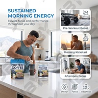 Poudre de café protéiné à la vanille en marque blanche OEM, 20g de protéines, riche en protéines, faible en glucides, énergie et concentration, café instantané sans sucre ajouté