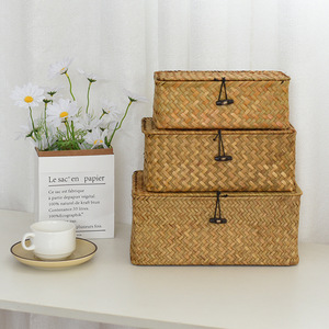Seaweed Woven Cosmetic Storage Box Rectangle With Lid Storage Baskets - Product Image 1