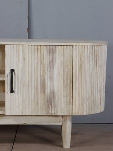 Custom Solid Wood TV Unit with Multi Functional Storage Drawers <b>Open</b> Compartments and Elegant Media Console Design for Homes - Product Image 3