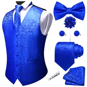 Men's Formal Vest 7-in-1 Set Business Classic Waistcoat with Necktie Bow Tie and Pocket Square Brooch for Tuxedo Wedding Dress