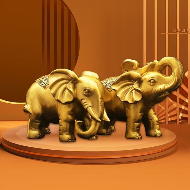 copper statue products, home feng shui items, metal decorations, golden brass elephant, ornaments, brass sculpture