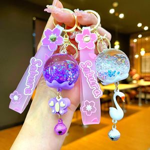 Kawaii Quicksand Bottle <b>Keyring</b> <b>Cute</b> Oil Floating Wind Chime Key Chain Ring Holder Creative Dried Flower Liquid Keychain - Product Image 4
