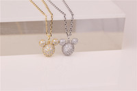 Collier Mickey simple pour fille, polyvalent, adorable, entièrement serti de diamants, souris en argent sterling S925, chaîne de clavicule