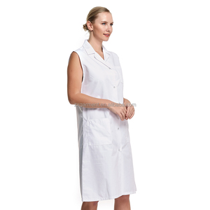 Donne professionali <span class=keywords><strong>camice</strong></span> da laboratorio senza maniche bianco lungo da laboratorio per scienze medico studente infermiere - Product Image 4