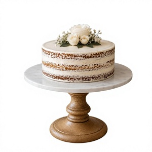 Luxury Modern Round Marble <b>Cake</b> <b>Stand</b> with Wood Base Handmade Dessert Display Pedestal Party Home hotel - Product Image 1