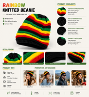 Gorro de punto estilo rasta unisex con logo personalizado, diseño de arcoíris, estilo hip hop, reggae, informal, para fiestas, holgado y cómodo.