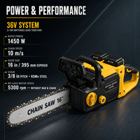 Tronçonneuse électrique sans fil 36V 16 pouces 1450W, sans balais, avec double batterie 18V et lubrification automatique pour la coupe du bois