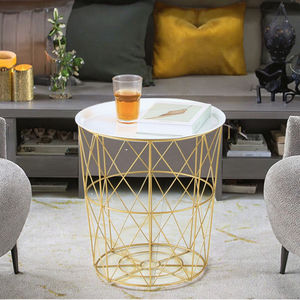 Mesa de Centro Redonda Moderna y Minimalista con Función de Almacenamiento, Superficie de Madera y Metal, Mueble Multifuncional para Sala de Estar - Product Image 3