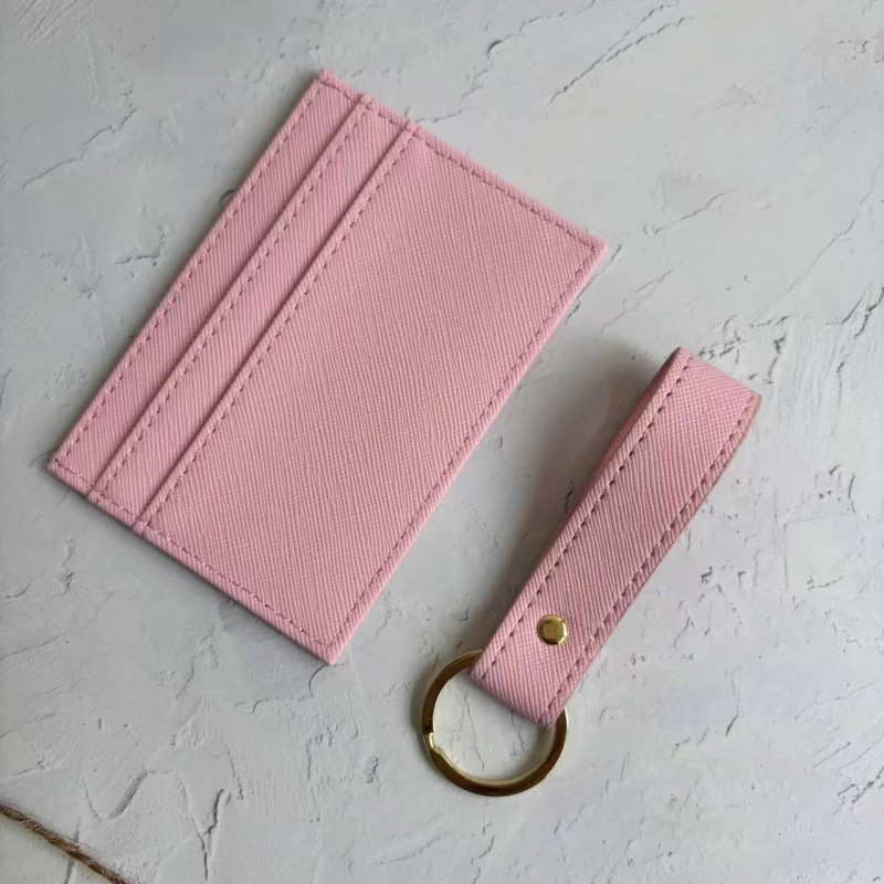 Porte-cartes rose + porte-clés