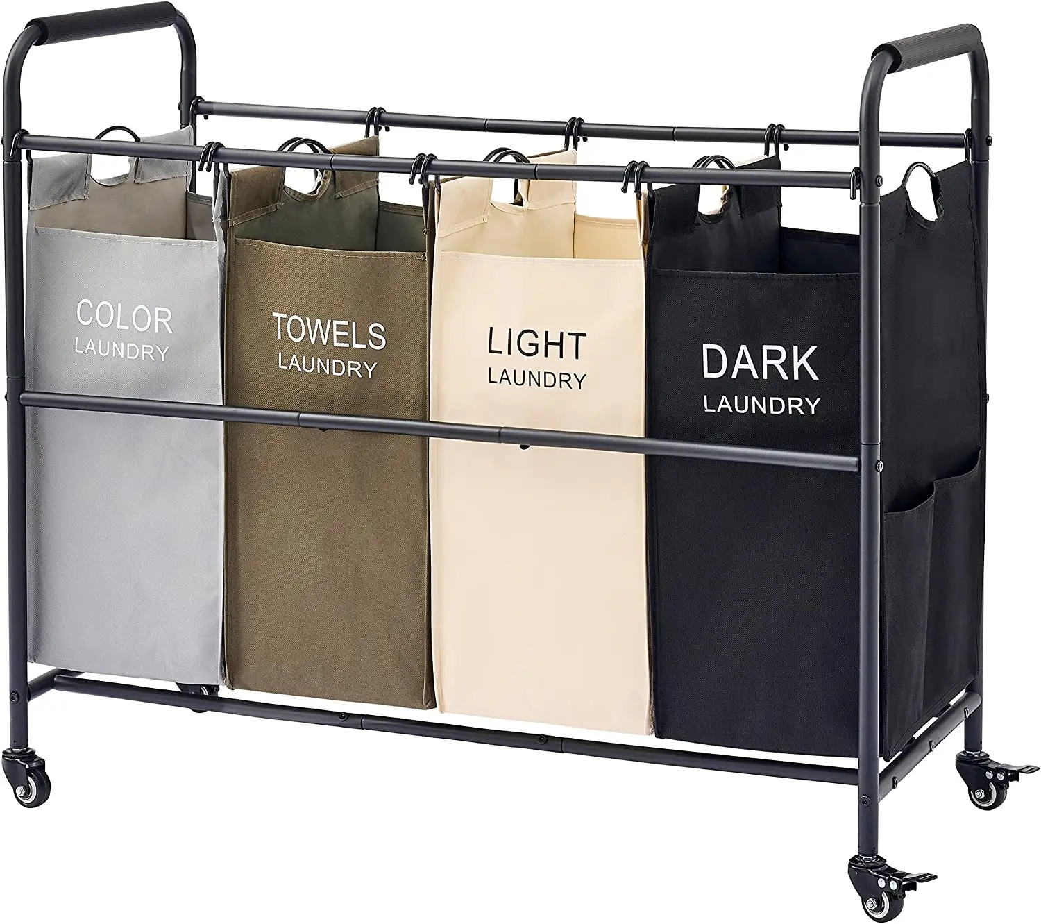 4 tas keranjang cucian, keranjang penyortir cucian dengan roda penggulung tugas berat dapat dikunci untuk penyimpanan pakaian, 4 warna