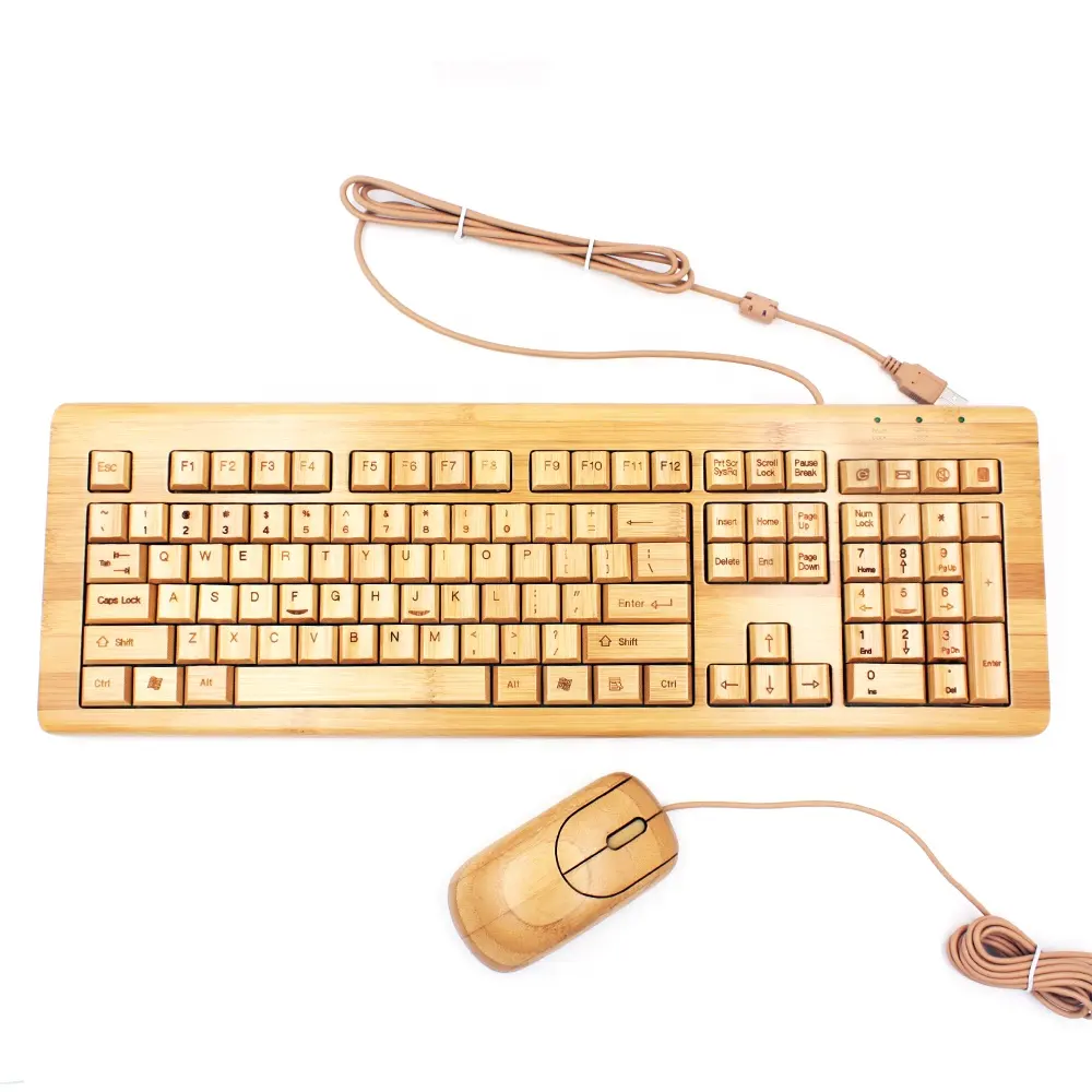 Fornitura cinese a basso prezzo all'ingrosso Eco Friendly Wired Usb Bamboo tastiera e Mouse in legno