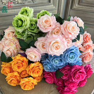 Bouquet de roses en soie, 9 têtes, style naturel fait main, décoration de mariage, fleurs artificielles pour arche et plafond, Chine - Product Image 4