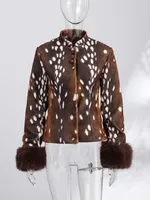 Manteau Slim Femme Vintage Maternité Imprimé Léopard avec Boutons, Col Montant, Manches Longues et Poignets en Fourrure – Collection Automne Hiver 2026 Style Urbain