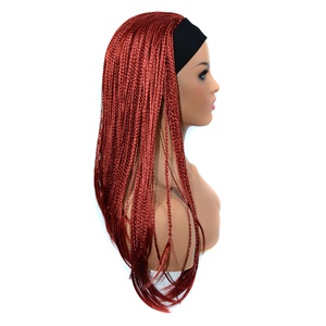 Perruque Synthétique au Crochet avec Bandeau Élastique Ajustable, Tressé, Noir, <span class=keywords><strong>Cheveux</strong></span> Longs, avec Arc, 18 Pouces - Product Image 4