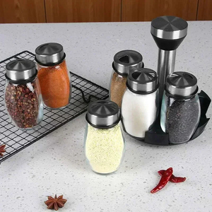 Organizzatore di vetro rotante Rack da cucina porta saliere Set bottiglie di condimento per pepe di zucchero per strumenti di spezie alle erbe - Product Image 5