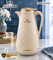 Carafe à café isotherme OEM polie 1,0 L marron foncé à motif vague diagonale, avec revêtement en verre PP, poignée brillante et couvercle radiant pour café