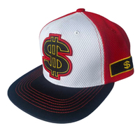 Gorra Snapback Personalizada de 6 Paneles con Visera Plana, Parche con Aplique de Signo de Dólar y Panel Frontal de Poliéster Perforado, Gorras al por Mayor OEM ODM