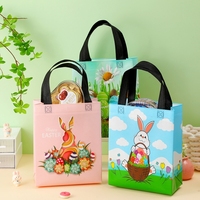 Sac d'épicerie non tissé recyclable et écologique de conception de lapin de dessin animé avec le logo d'impression personnalisée pour des achats de Pâques et l'usage d'artisanat