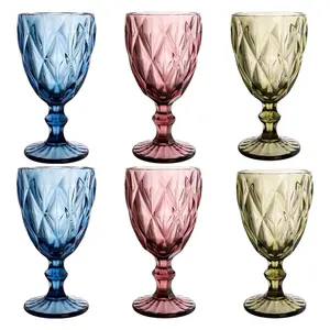 Verres à vin vintage 240ml/330ml verre à gobelet coloré avec tige verre à eau romantique gobelets en verre bleu pressé pour la fête