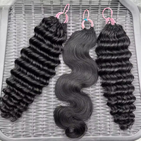 Nouvelles extensions de cheveux humains en micro-anneaux à crocheter pour tresses, plumes, tresses sans nœuds, paquet de cheveux humains sans trame