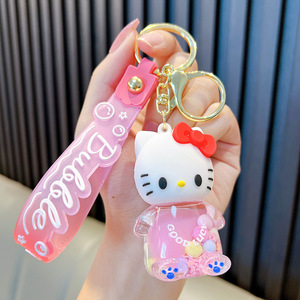 New Arrival Wholesale Cute Sanrio <strong>Items</strong> Kuromi <strong>Hello</strong> <strong>Kitty</strong> Doll Oil Floating Key Chain Kawaii Quicksand Liquid Keychain