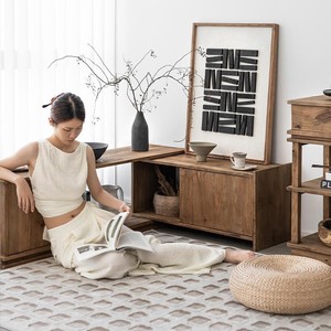 Ameublement de maison Meuble TV en bois massif de style chinois Vent silencieux Rétractable Libre Réglable Bas Côté Avancé Sense Log - Product Image 2
