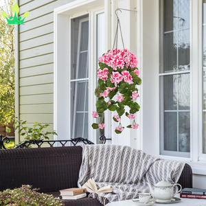 Cesta Colgante Artificial <span class=keywords><strong>Geranios</strong></span> Rosas Flores <span class=keywords><strong>Colgantes</strong></span> Seda Verdor Cestas <span class=keywords><strong>Colgantes</strong></span> para Patio Balcón Hogar Porche Decoración de Jardín - Product Image 5
