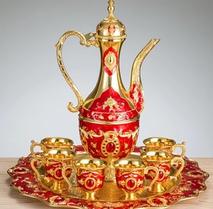 Dubai <span class=keywords><strong>Vintage</strong></span> 1L metallo bollitore tazza di tè piattino <span class=keywords><strong>Set</strong></span> Best seller <span class=keywords><strong>caffè</strong></span> in vetro per uso domestico feste in lega di zinco sostenibile - Product Image 5