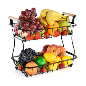 2 Tier Countertop Fruit Basket For Kitchen Vegetable Fruits Wire Basket Basket Storage Holder Drying Rack