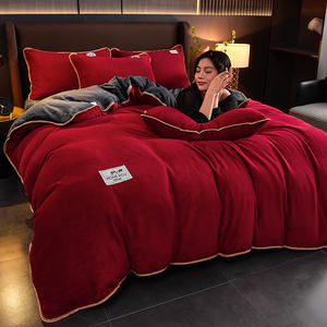 Wintermelkfluwelen Vierdelige Set Een Klasse Koraalfluwelen Laken Dekbedovertrek Flanellen Dekbedovertrek Gewatteerd Bed Vierdelige Set - Product Image 5