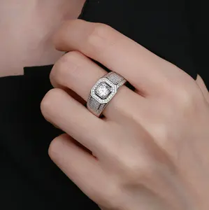 Anello da sposa in argento Sterling 925 con zirconi e diamanti pieni di Design di lusso con pietra per uomo 925