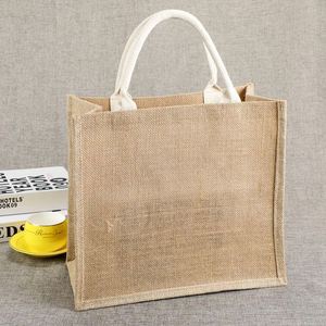 Sac fourre-tout en jute écologique avec logo personnalisé, poignées en coton et ruban, fermeture éclair en tissu tissé pour les courses et les cadeaux - Product Image 3
